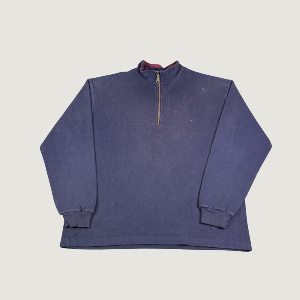 Lands End Mens XL Quarter Zip Pullover Navy Blue Cotton Mock Neck Sweater